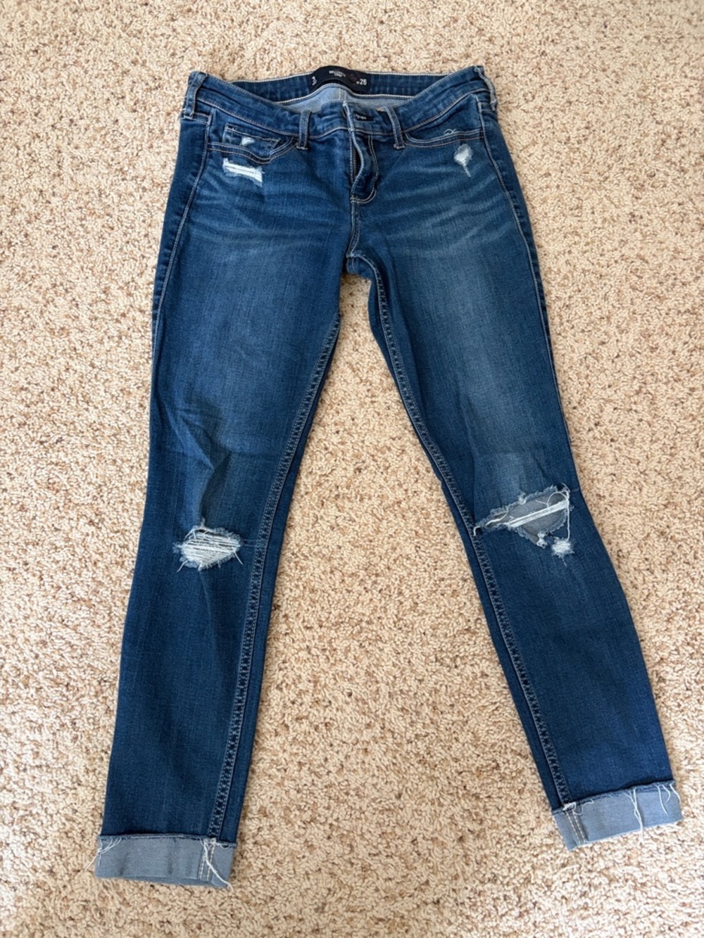 Hollister Cropped Dark Blue Distressed Women’s Skinny Jeans Size 3